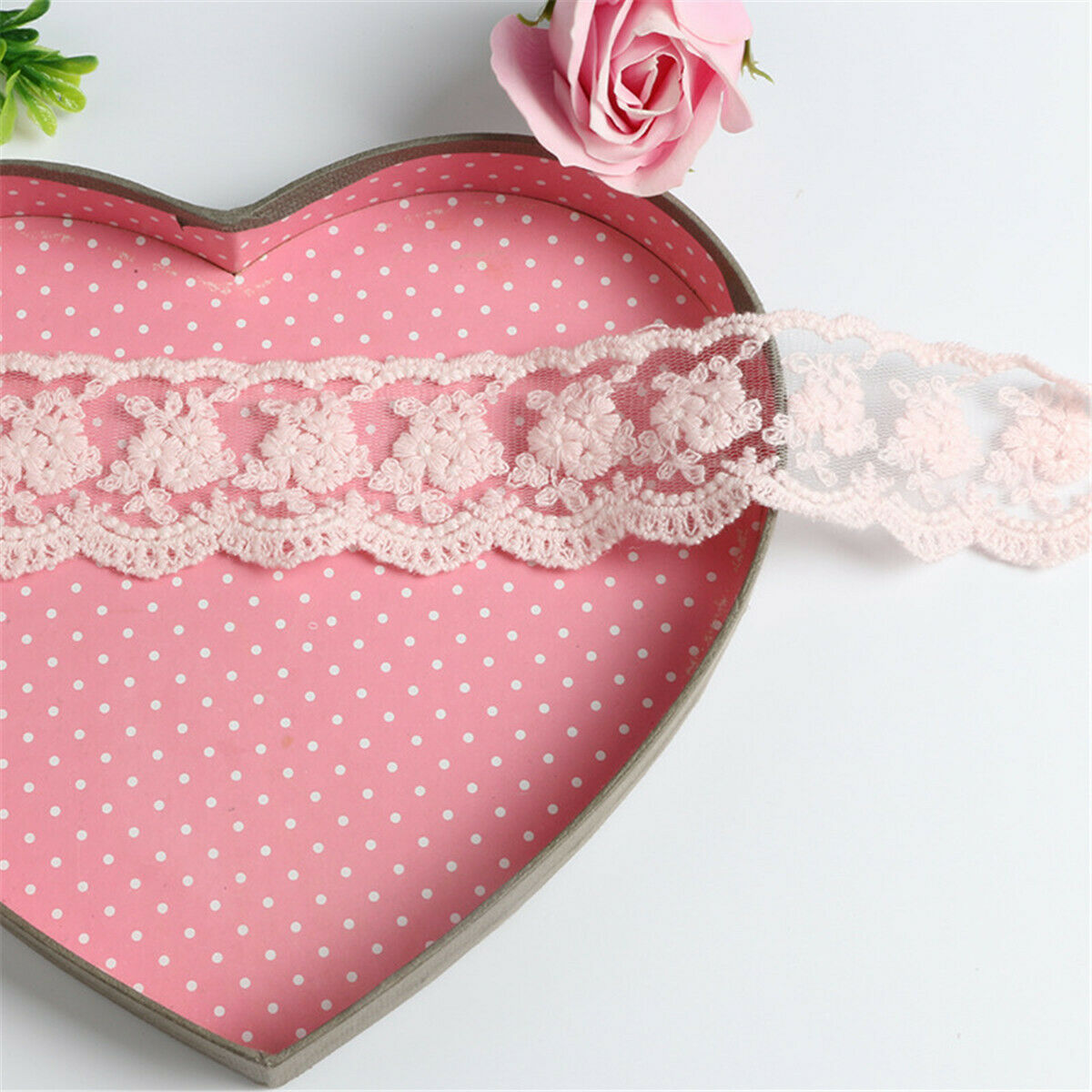 Embroidery Pink Floral Cotton Lace Trim Ribbon Wedding Dress Fabric Sewing Craft
