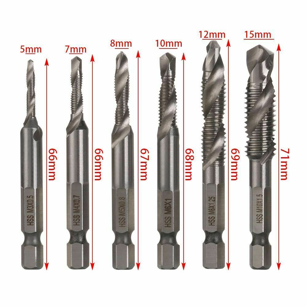 Durable Spiral Screw Tap HSS Drill Bit Hex Metric Shank Composite Tap Thread
