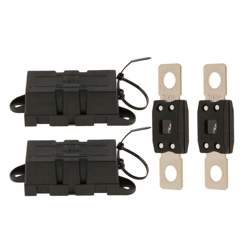 Pair of 2 Bolt Down Auto Fuse Holder with MEGA Fuse 300A Set for