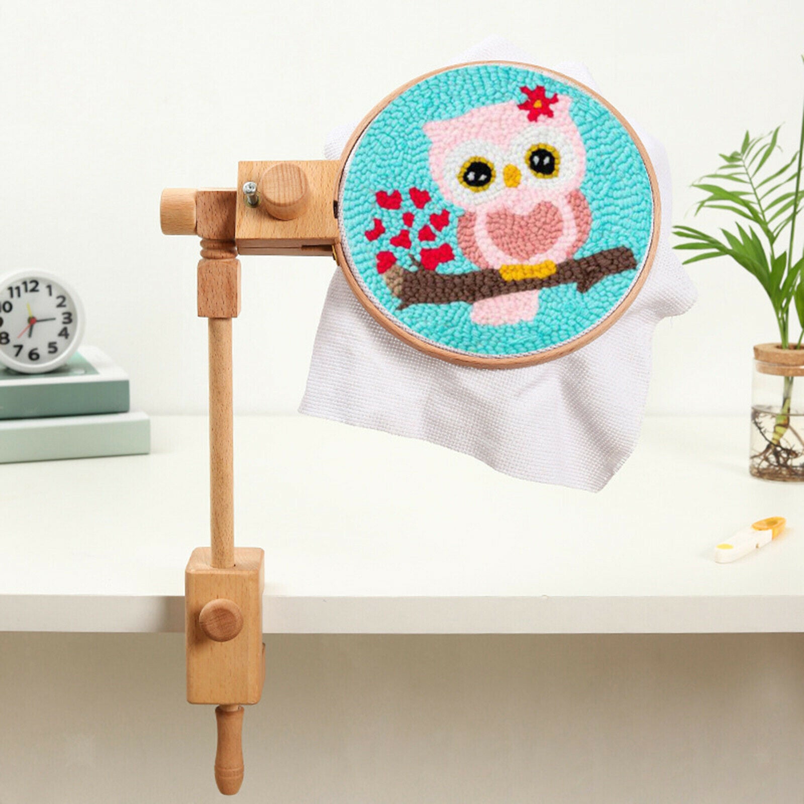 Wooden Embroidery Hoop Stand with Clamp Rack Rotated Cross Stitch Frame