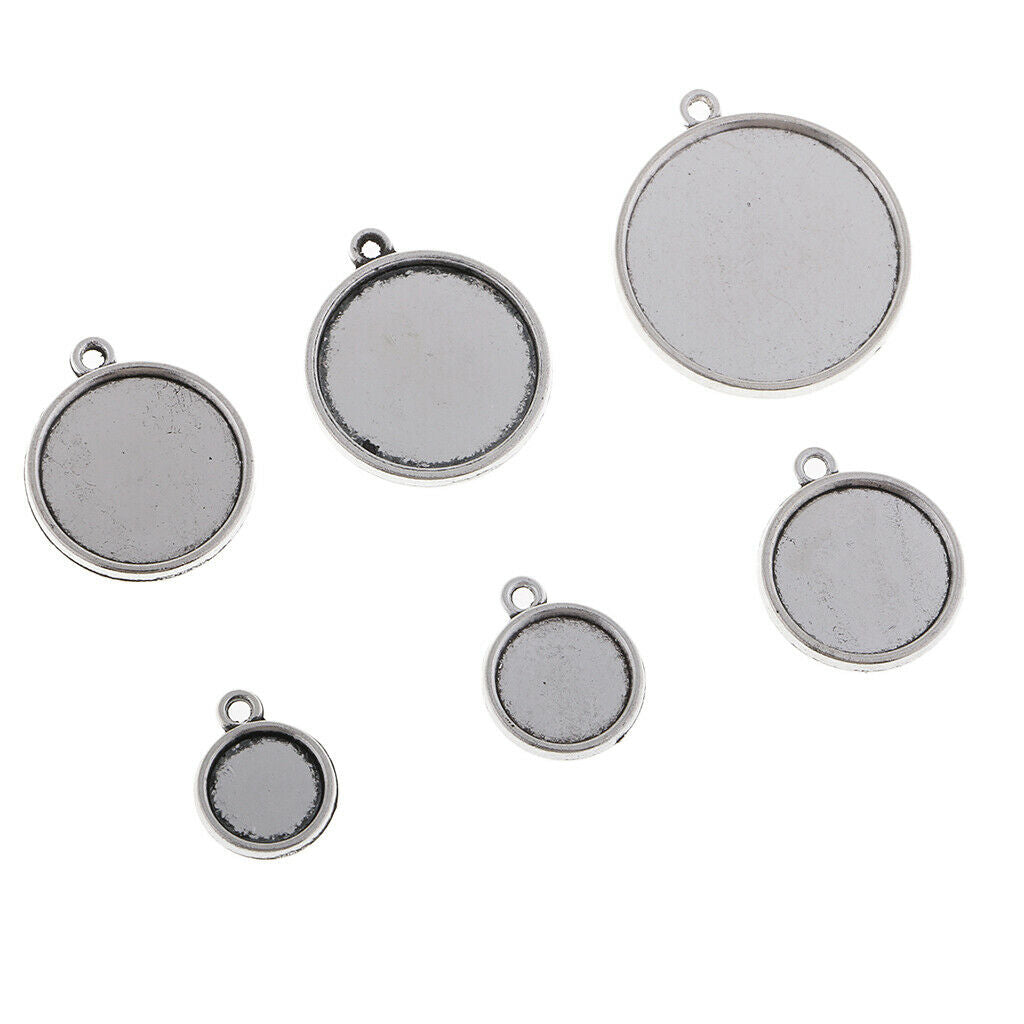 48 Pieces Alloy Cabochon Holder Round Frame with Double Sided Bezel Tray