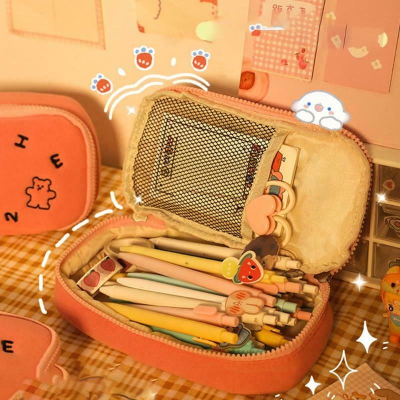 Cartoon Creative Bear Pencil Case Plush Embroidery for Students Home Office