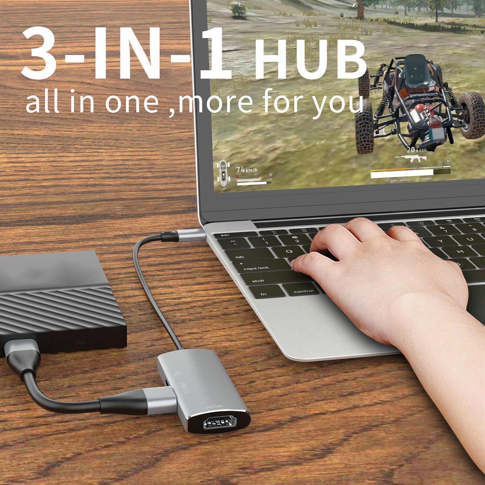 3-in-1 USB-C Hub 4K@30Hz HDMI for Macbook for Nitendo Switch Keyboard HDTV