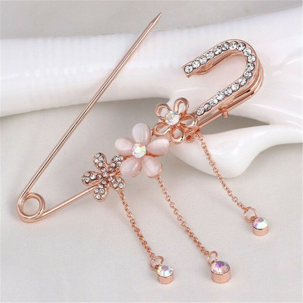 Flower Tassel Brooch Pins Crystal Sweater Shawl Clips Cardigan Collar Shirt