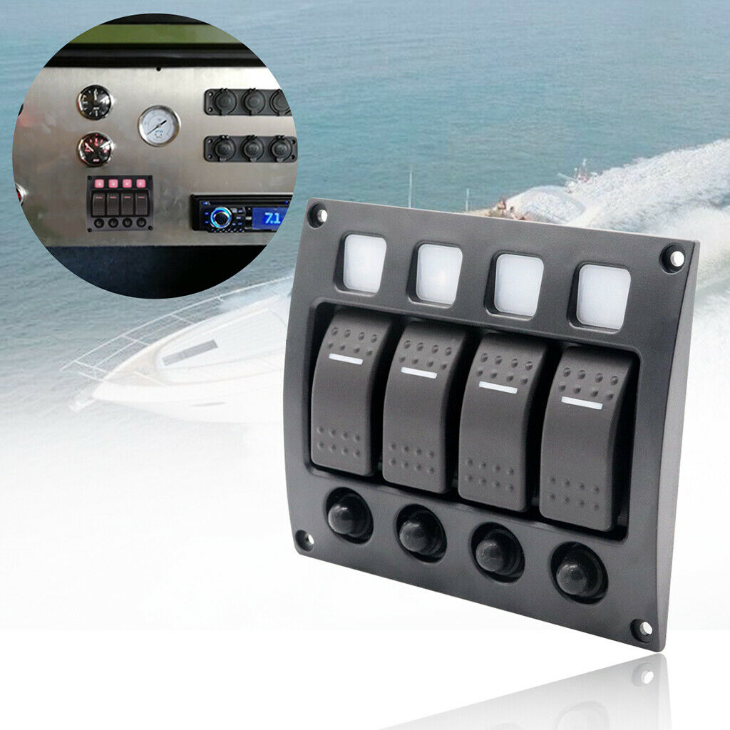 4 Gang Red LED Rocker Switch Panel Waterproof 24/12V Car Boat Marine