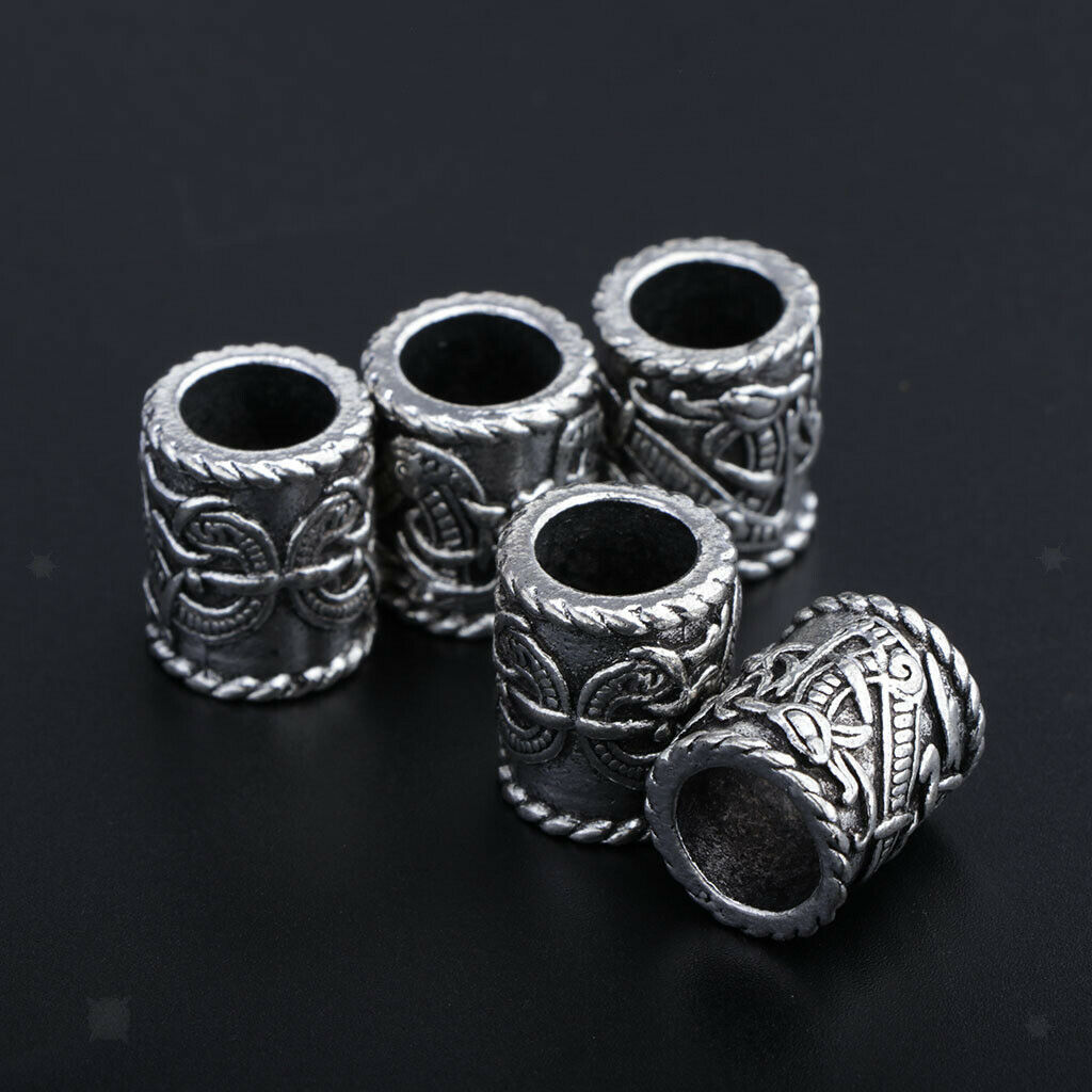 Prettyia 5x Large Norse Viking Dragons Rune Beads for Hair Beard DIY Jewelry