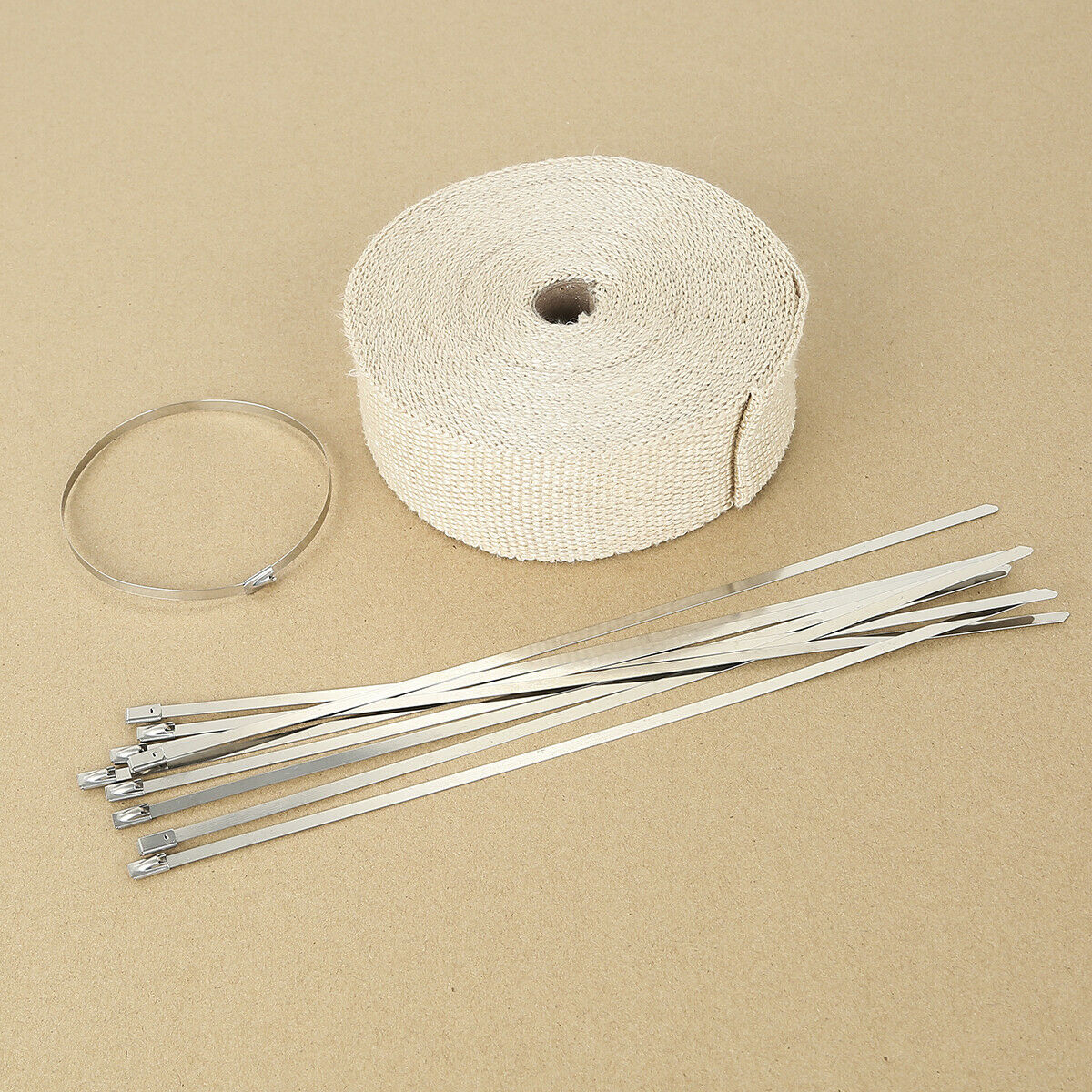 15mx50mm Tape Titanium Exhaust Header Heat Wrap Shield Pipe Stainless Ties Kit