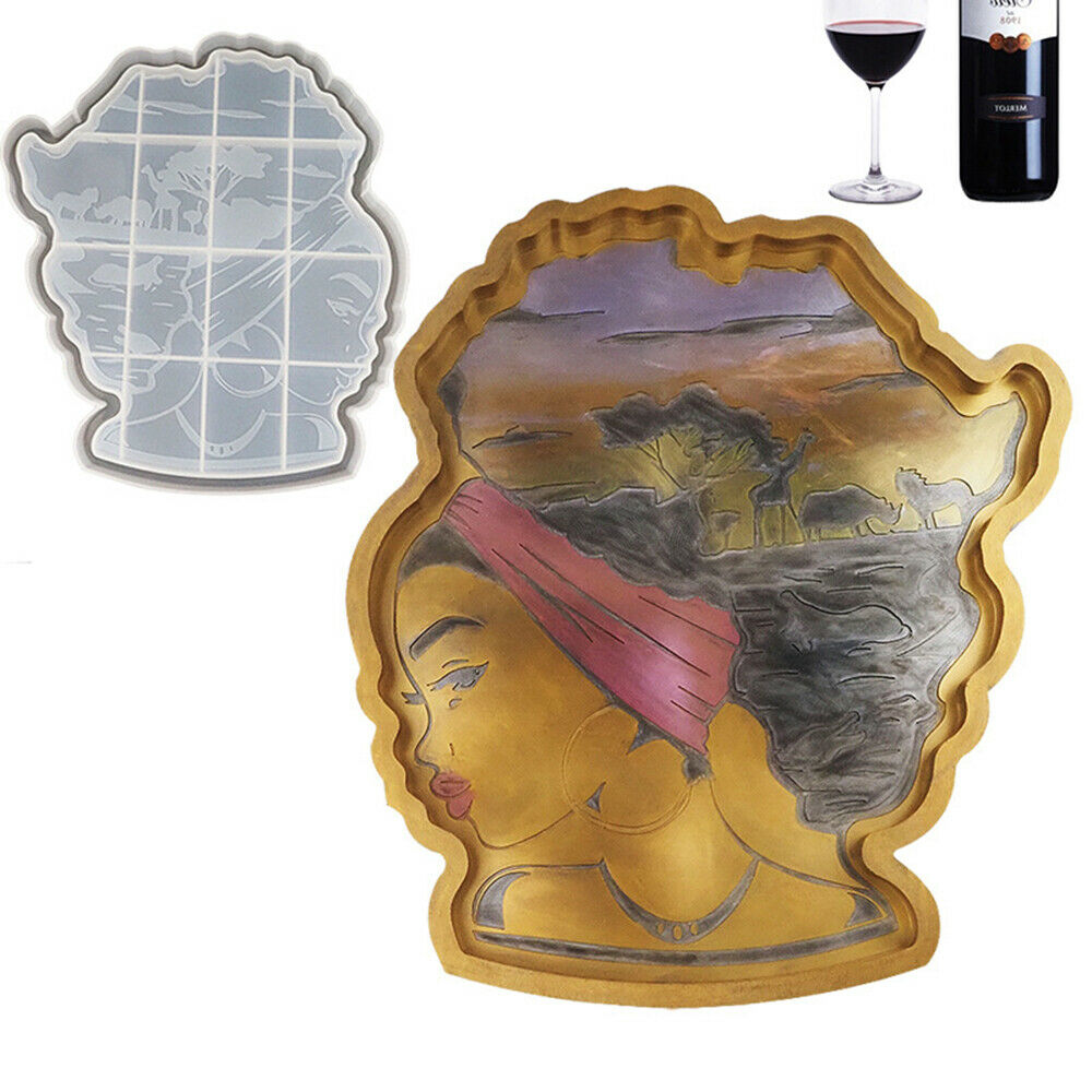 DIY Epoxy Silicone Mold Fruit Plate Large Tray Coaster African Goddess Head Mold