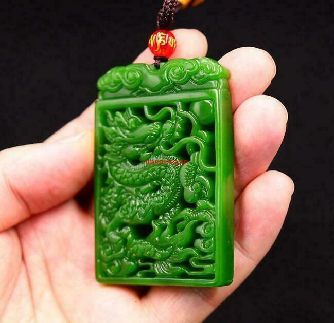 Green Jade Dragon Pendant Natural Necklace Accessories Jewellery Double-sided