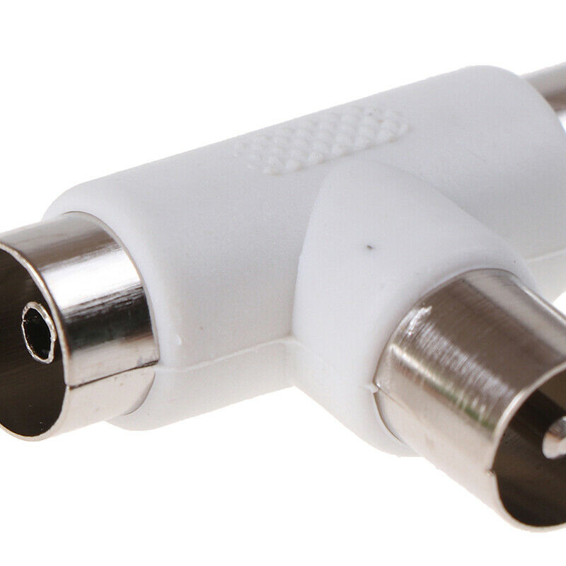 2pc 2 Way TV T Splitter Aerial Coaxial Cable Male to 2 Female Connectors .l8