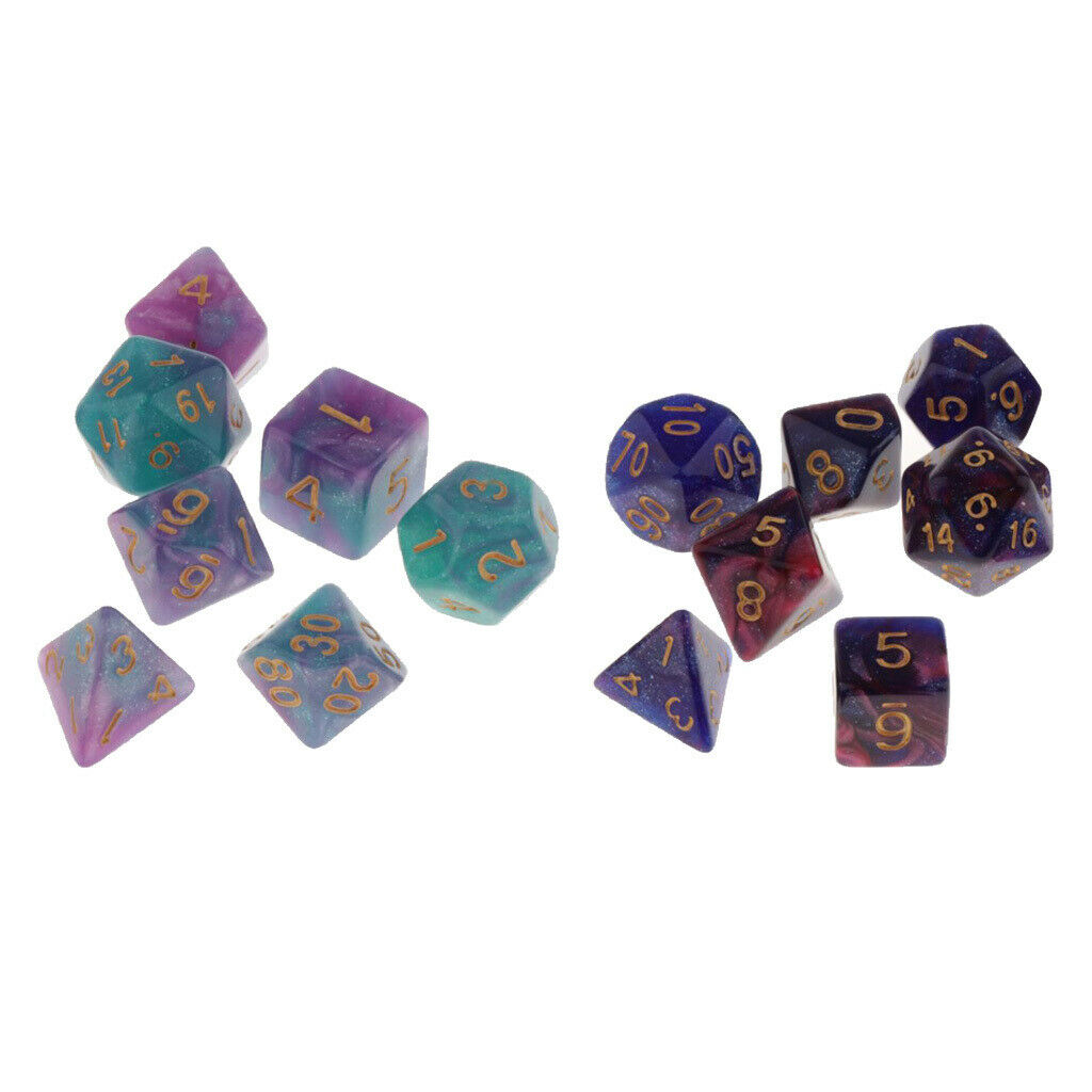 14x Plastic D4 D6 D8 D10 D12 D20 Multi Sided 10-25mm Dice Game for DND