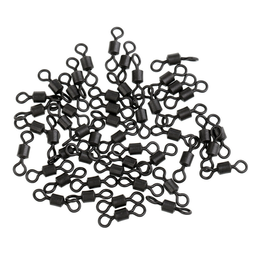 50Pcs Black Fishing Barrel Rolling Swivels Sea Coarse Carp Pike Rigs Fishing