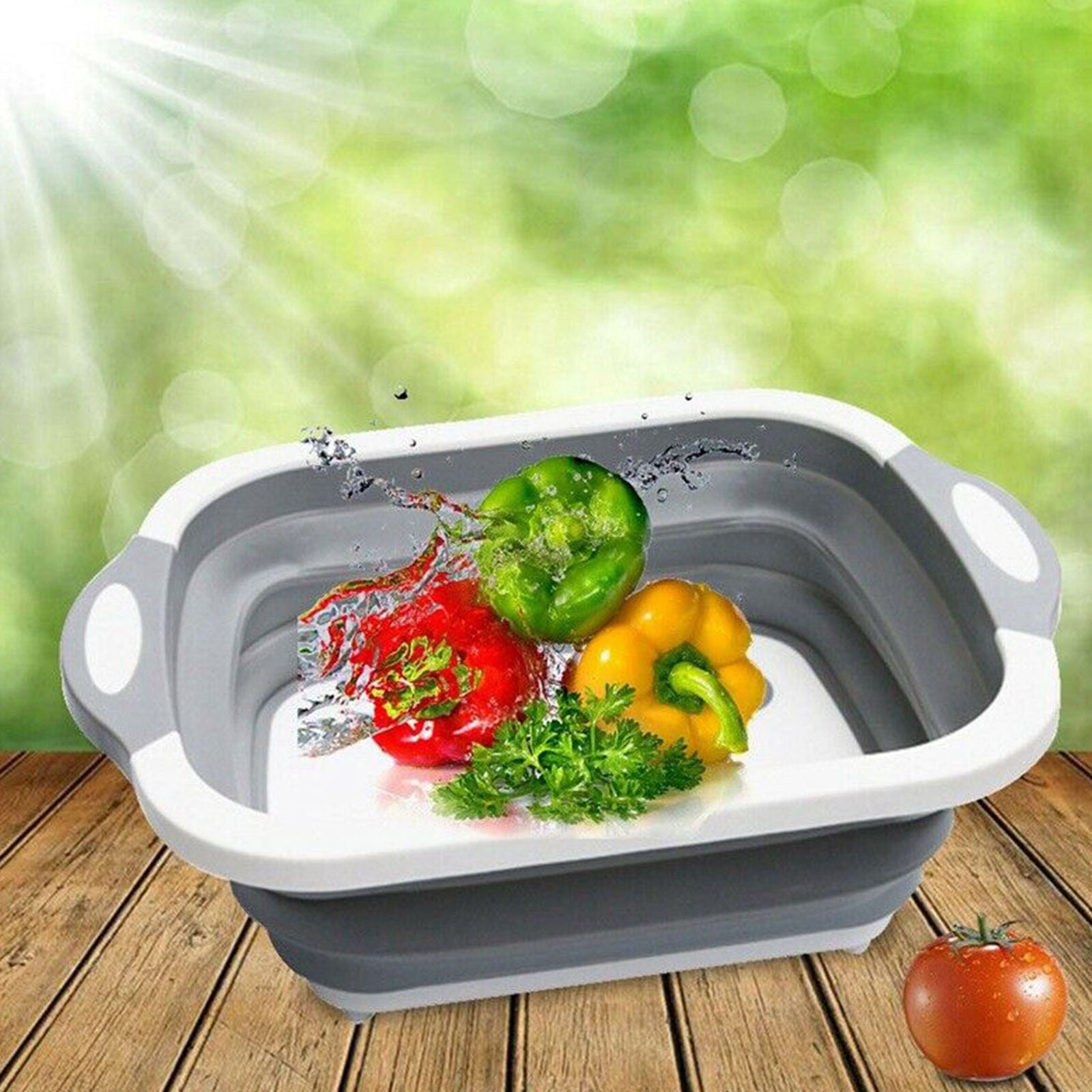 4 IN 1 Multi Folding Cutting Board Basket Collapsible Dish Tub Draining Plug