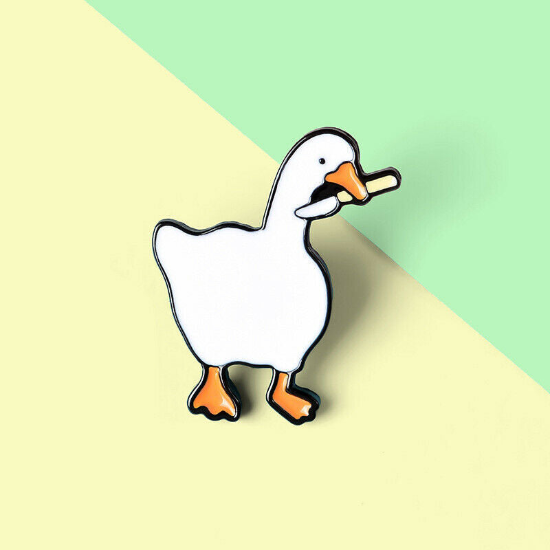 Fun game goose Brooches cartoon cute enamel white goose Badge Lapel  pins Rf