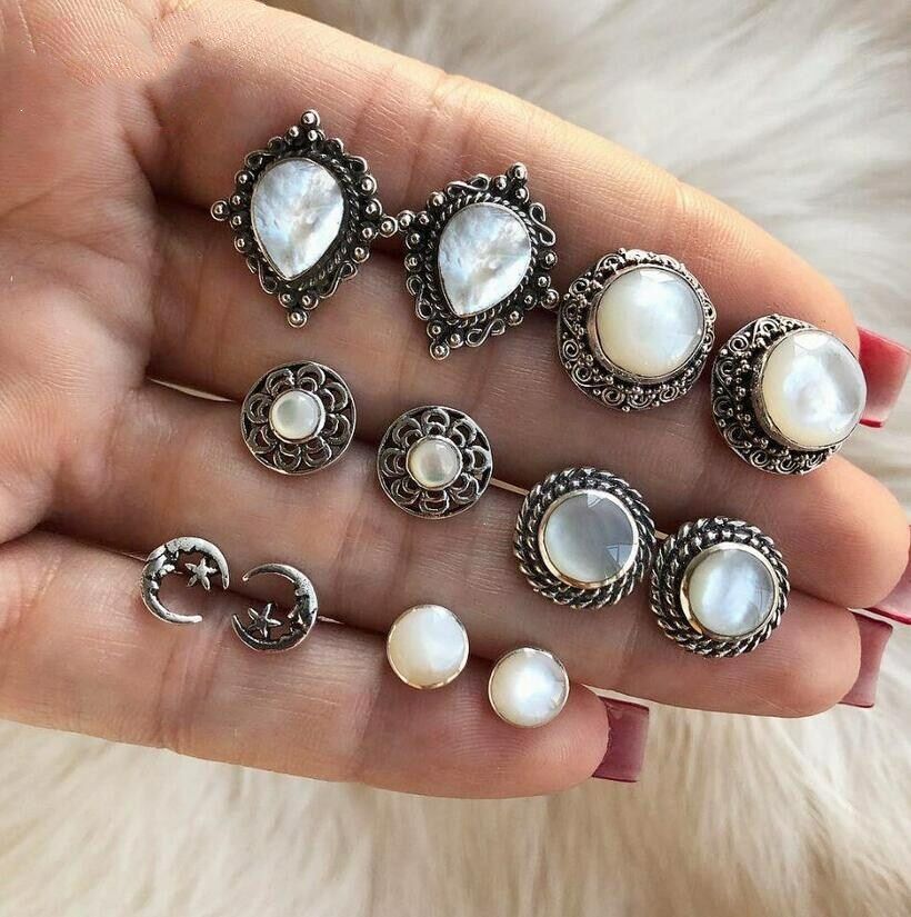 5 Pairs/Set Opal Moon Stud Earrings Women Jewelry Wedding Party Earring