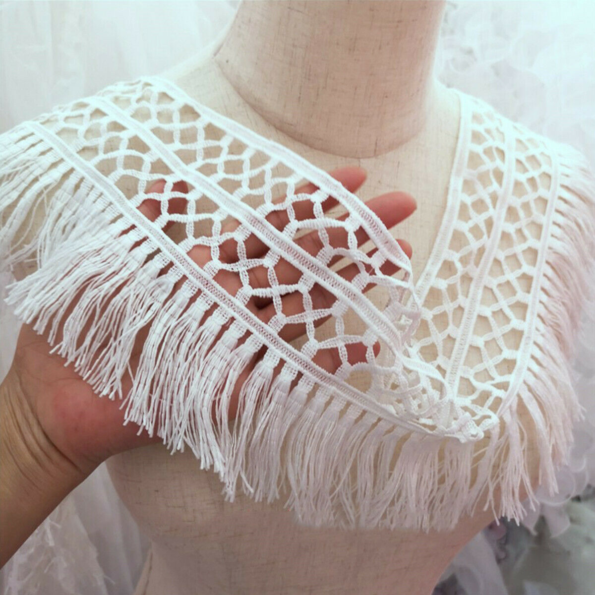 1M Hallow Tassel Venise Lace Fringe Applique Lace Collar Sewing DIY Trim Craft