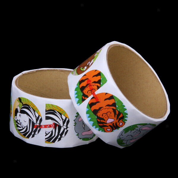 2 Rolls of Animal Theme Round Paper Stickers for Kid Scrapbook Decoration