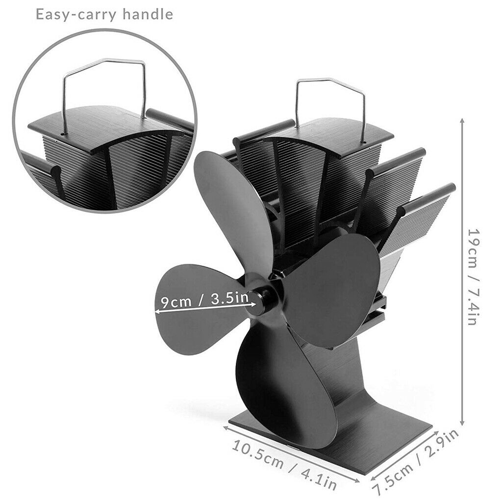 Heat Powered Stove Fan for Wood/Log Burner/Fireplace Black