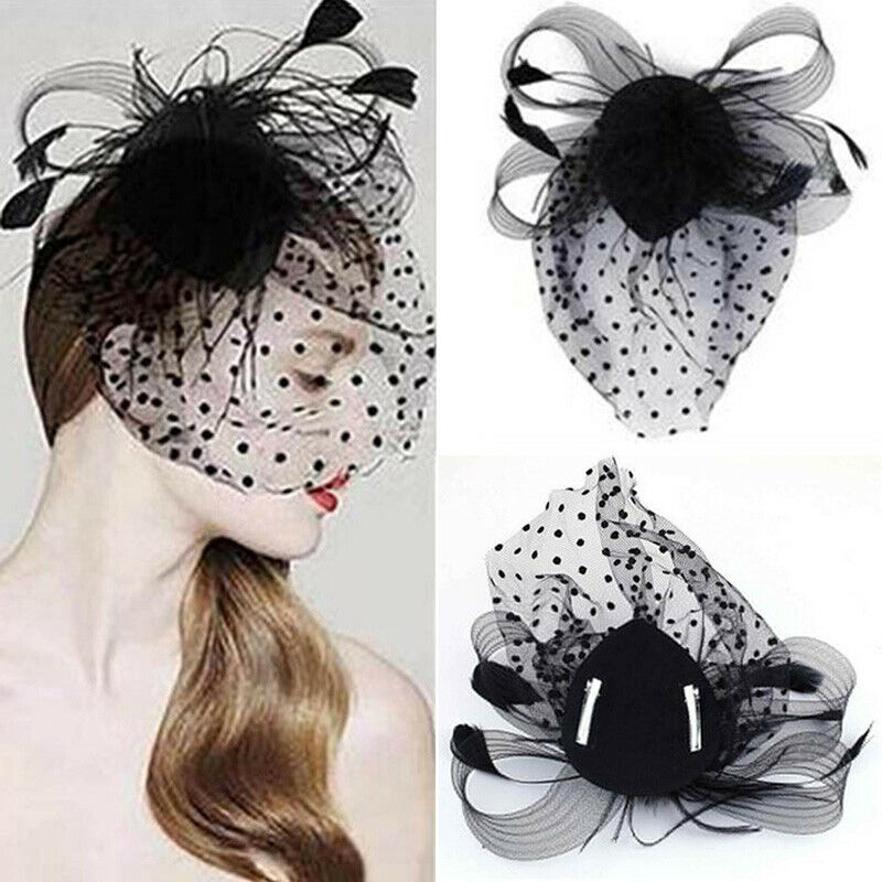 Girls Feather Hair Clip Wedding Party Fascinator Veil Hat Hair Accessories HN US