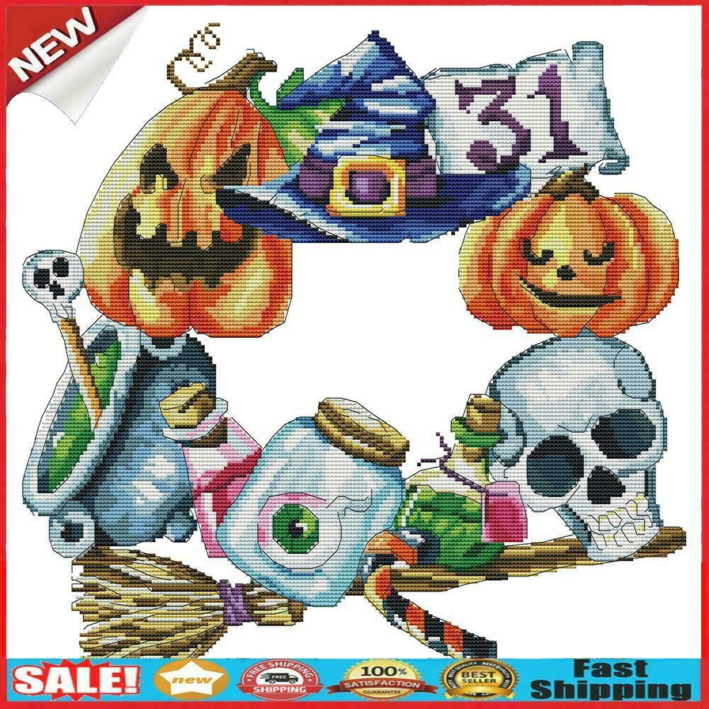 Partial Cross Stitch DIY 14CT Counted Halloween Imp Wall Artwork Craft Kit Decor
