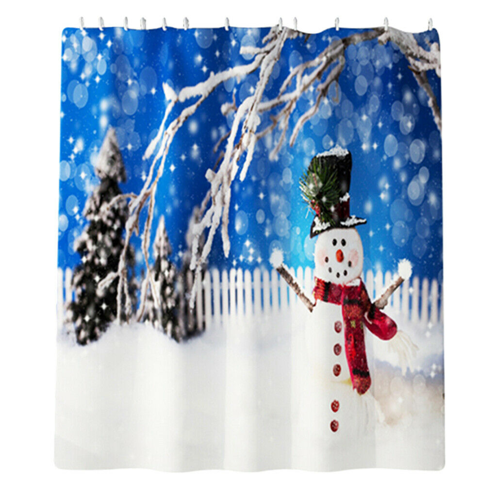 Christmas Style  Bathroom Curtains with Hooks for Bathroom Decor Snowman