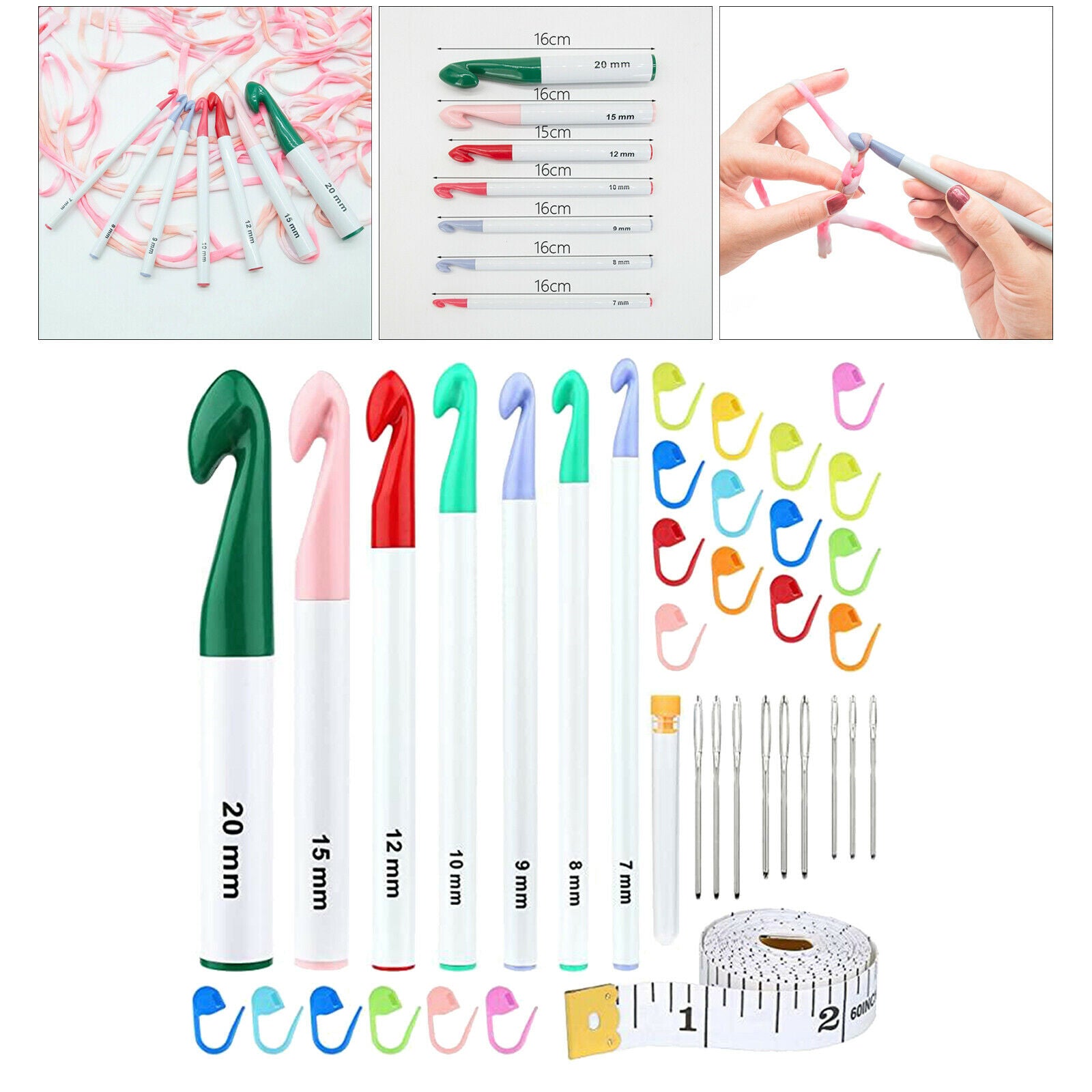 7 Sizes Crochet Hooks Set Knitting Needles Sewing Large-Eye Blunt Needles