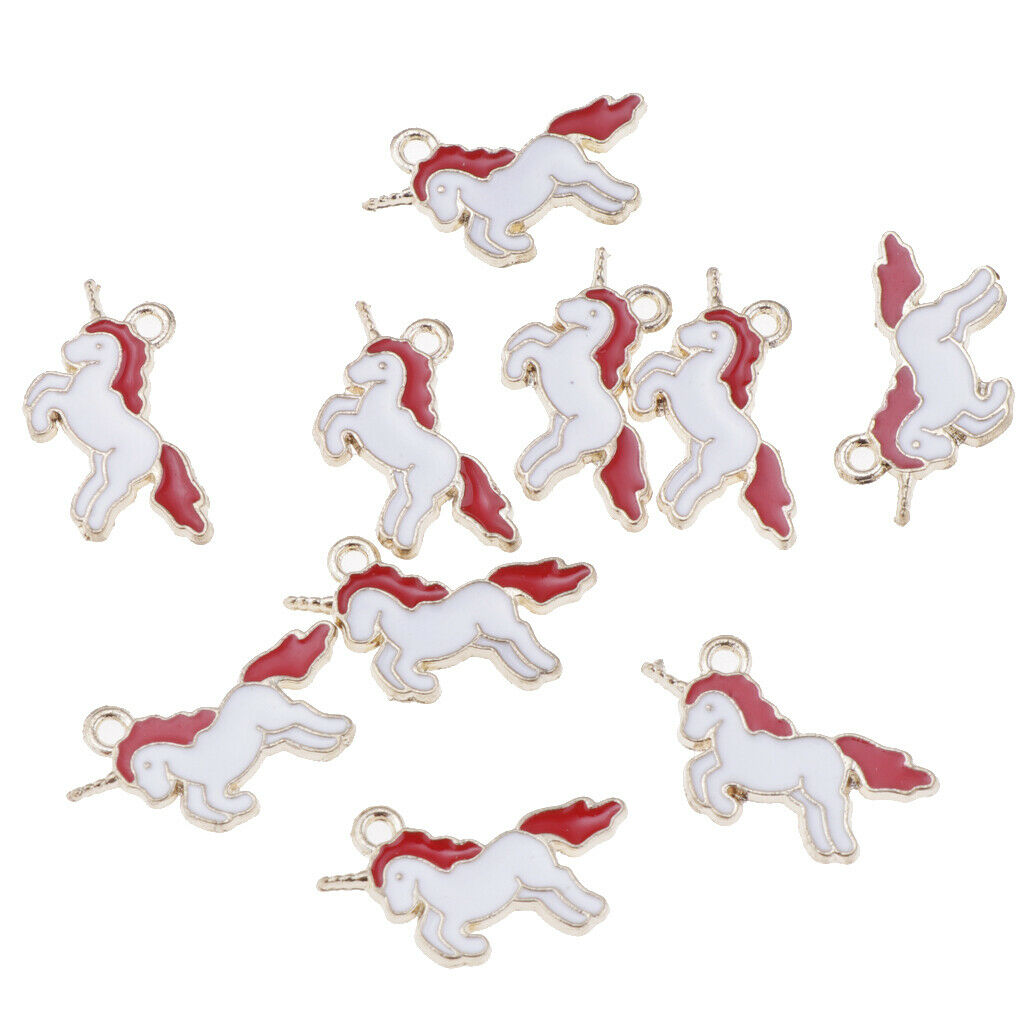 10 Pieces Unicorn Charms Pendant Findings Beads Jewelry Making Crafts Red
