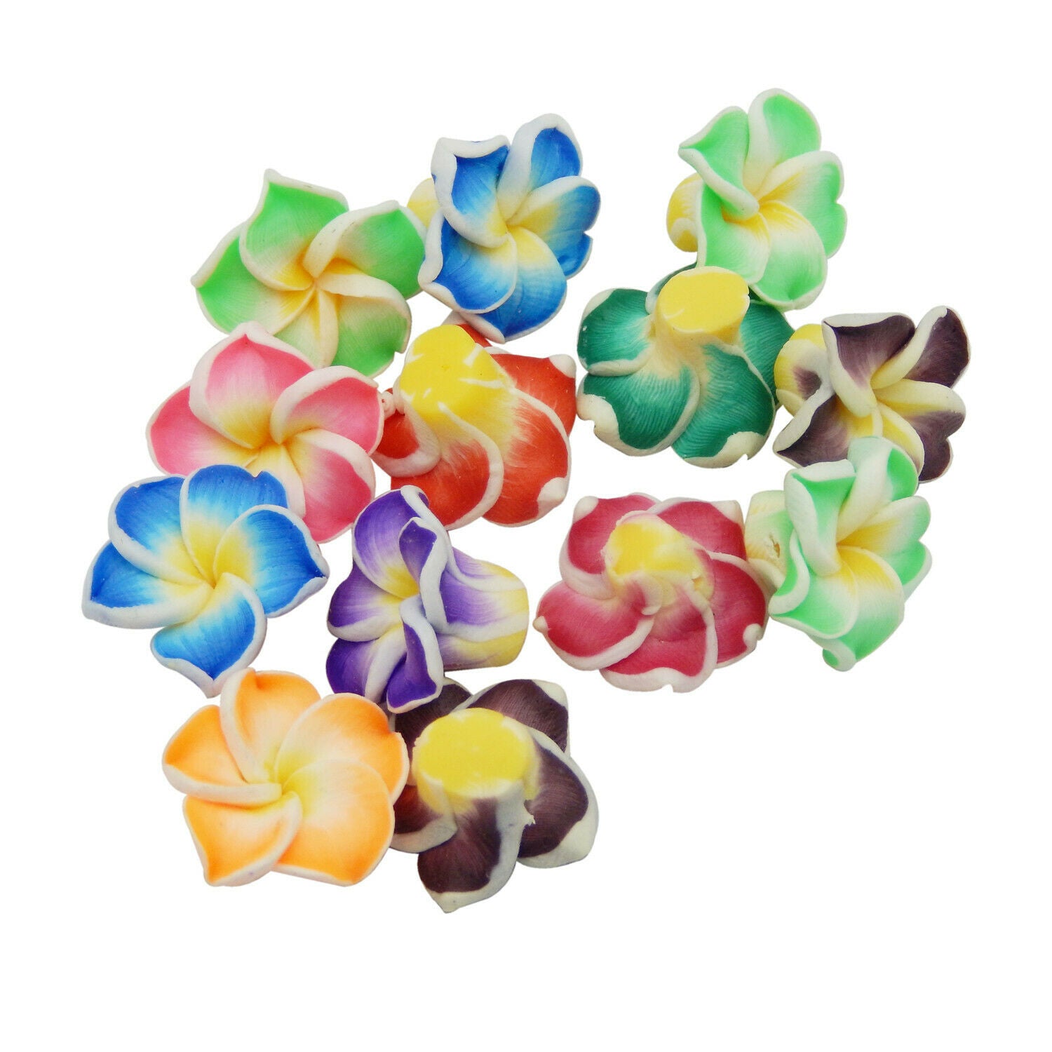 20 PCS Plumeria Frangipani Flower Polymer Clay Bead Hawaiian Bracelet Craft 15mm