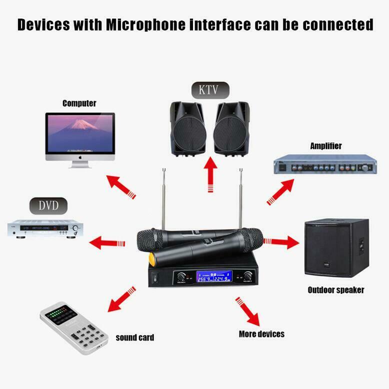 Professional Wireless Microphone Mic System UHF 2 Channel Dual Handheld Karaoke
