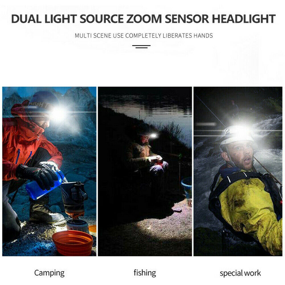 Hi-Beam Work Light 3 Mode COB+LED Headlamp Headlight Torch Flashlight