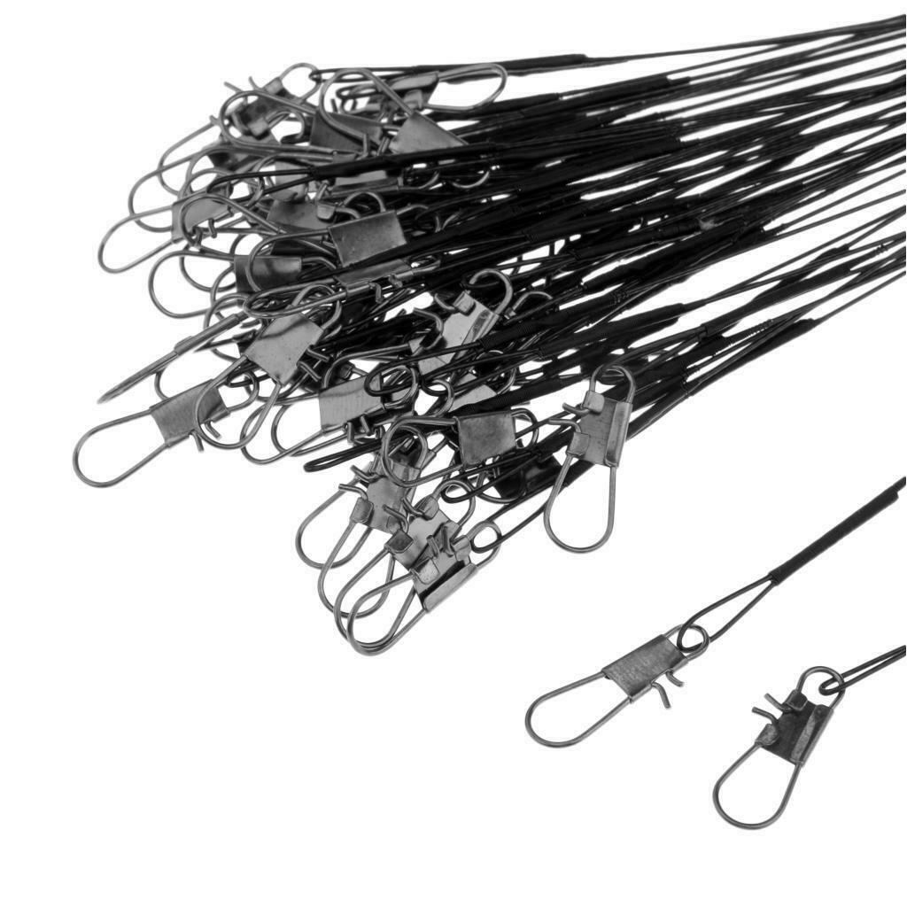 50pcs Fishing Leaders Wires with Barrel Swivels and Safety Snaps Freshwater