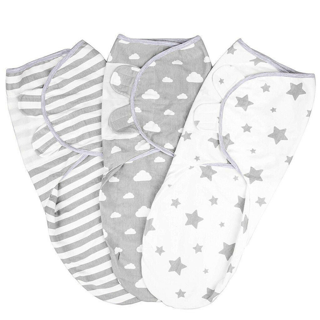Pack of 3 Baby Infant Swaddle Wrap Blanket Sleeping Bag For 0-3 Months Cotton