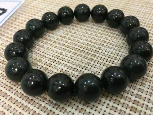 2pcs 12mm Chinese 100% Natural Hetian Nephrite Jade Bead Bracelet 7.5â€œâ€A+