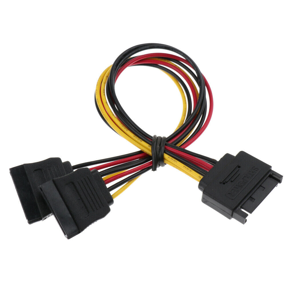 15 Pin SATA Male to Dual Female Power Adapter Extender Extension Cable