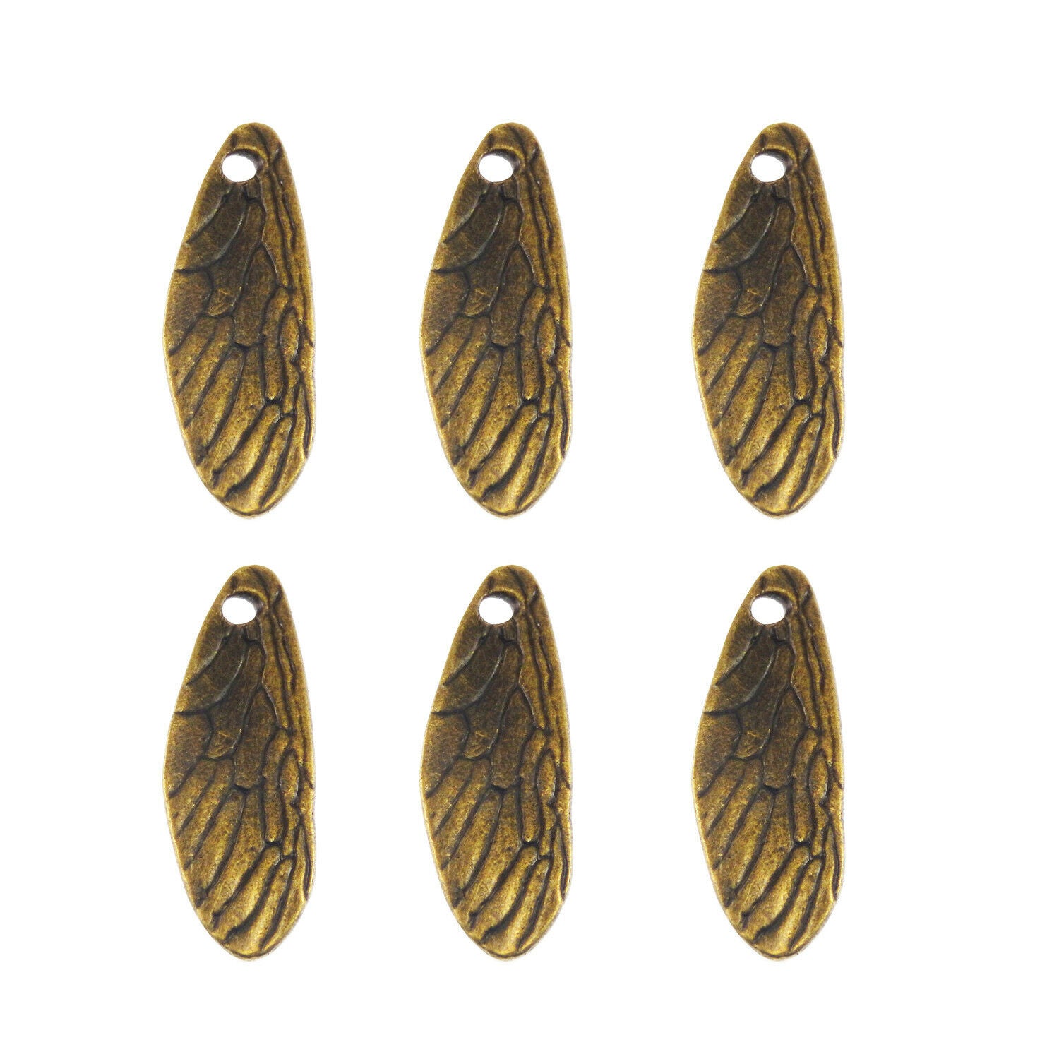 5pcs Retro Bronze Insect Wing Charm Bracelet Alloy Pendant Jewelry Craft 41x14mm
