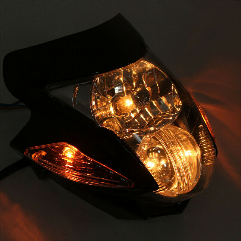 35W Motorcycle Off-road Headlight With Side Turn Signal Yellow Bulb Lamp Shell