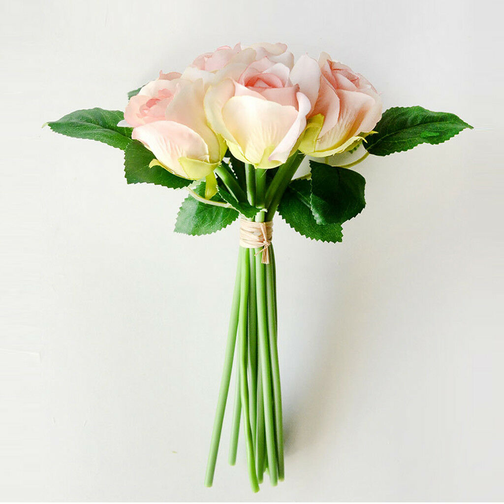 Artificial Roses Table Vase Arrangement Simulation Hand Tied Bouquet Pink