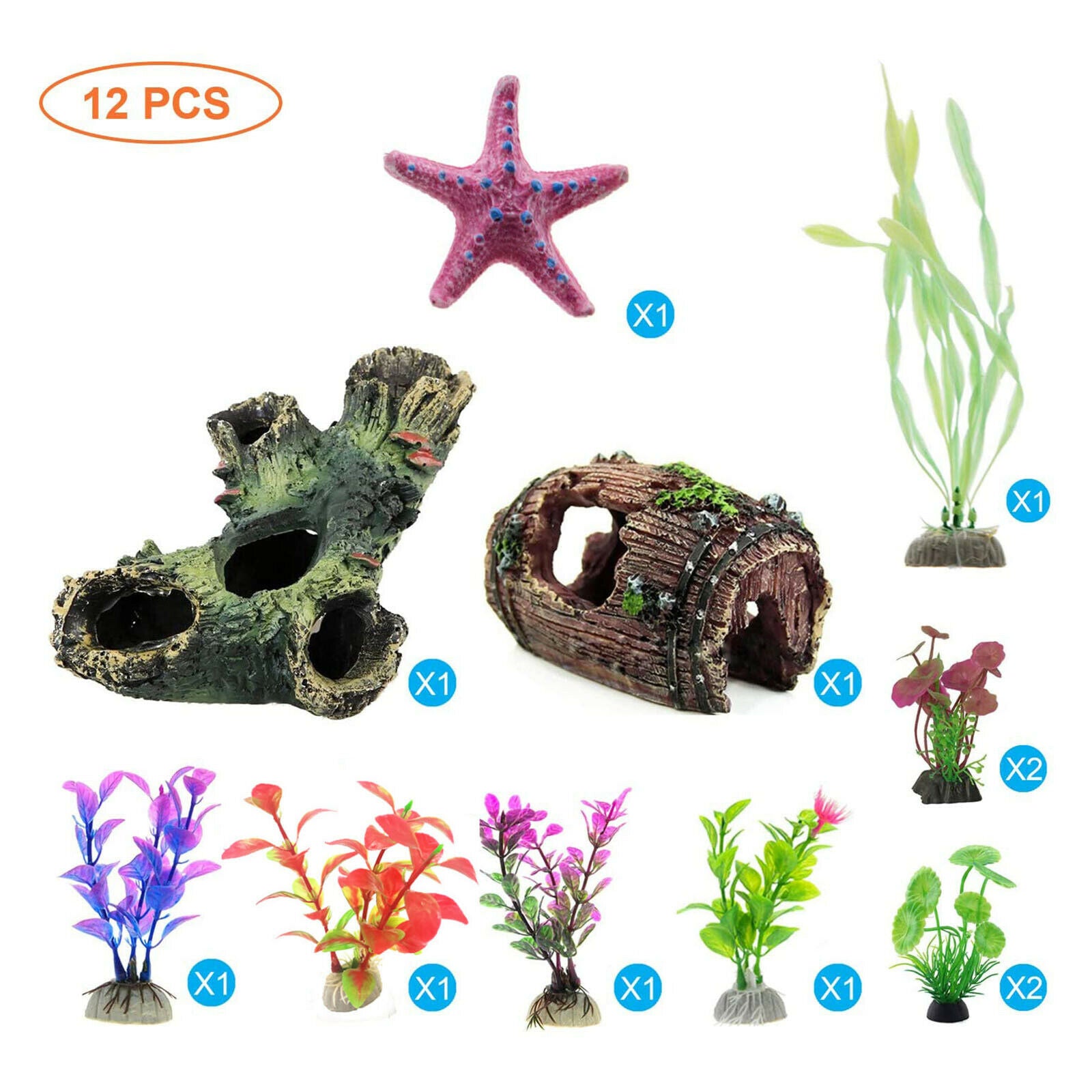 12Pieces Aquarium Ornament Artificial Plant Fish Tank Shelter Waterscape