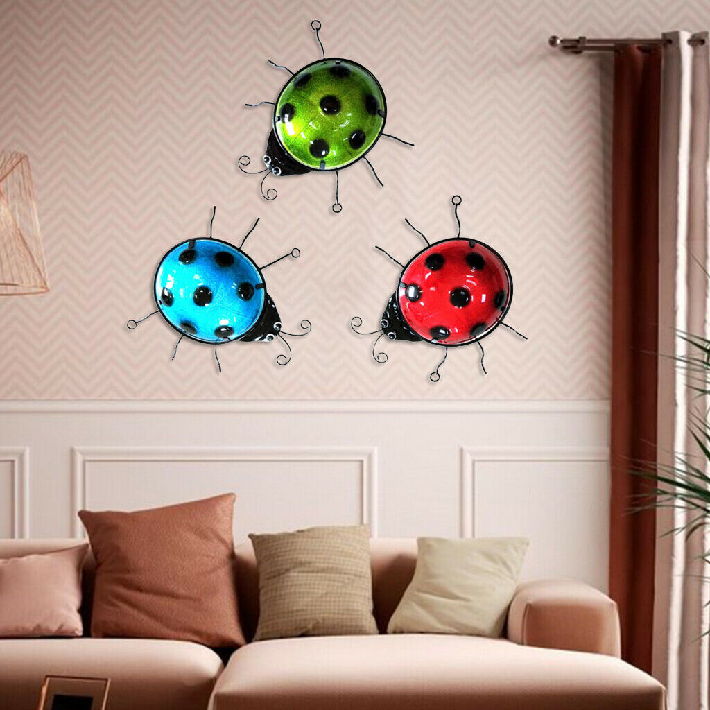 3 Pieces Wall Art Decor Ladybug Garden Yard Sculpture Statue Ladybird Decors