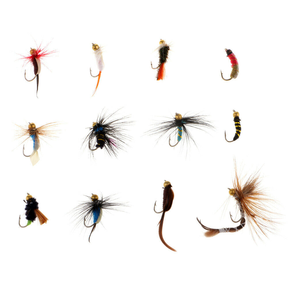12 Pcs Assortment of Trout Flies Dry Flies for Fly Fishing Nymph Buzzers