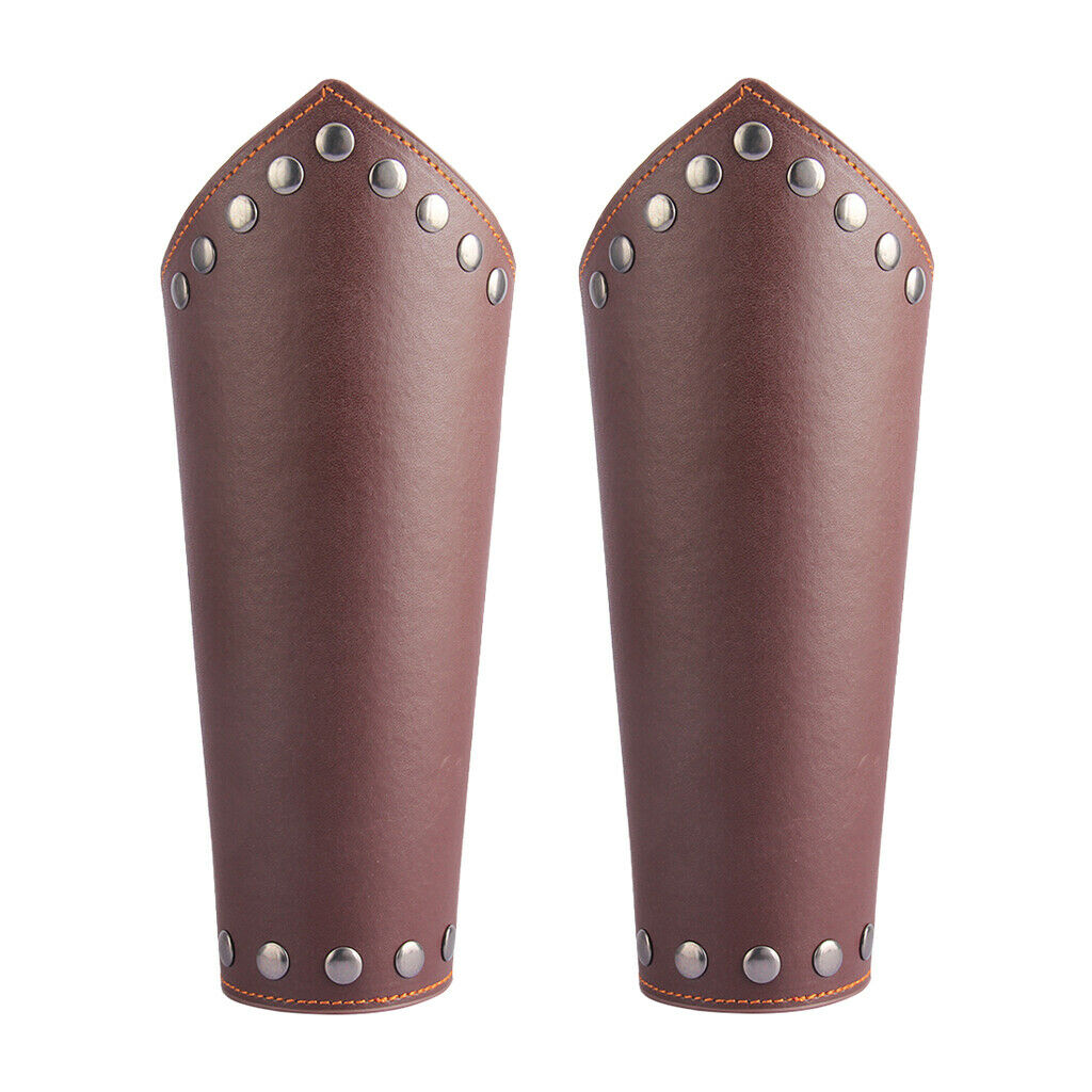 2 Pieces Leather Gauntlet Medieval Leather Bracers Rivet Arm Armor Cuff