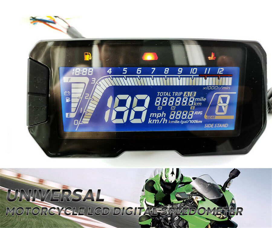 12V Motorcycle Digital Speedometer Odometer RPM Speed Fuel Gauge Universal