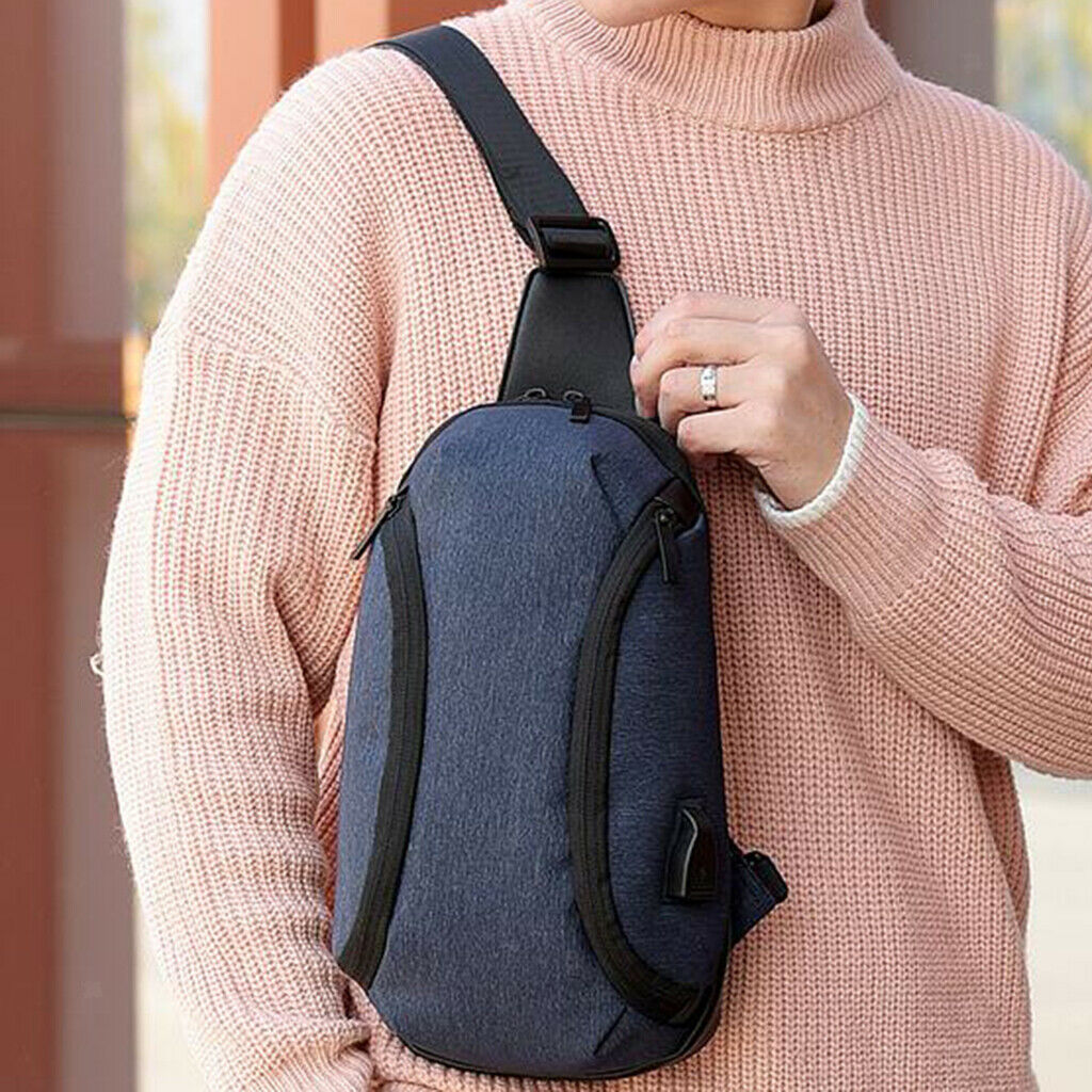 USB Charging Chest Crossbody Sling Bag Backpack Blue