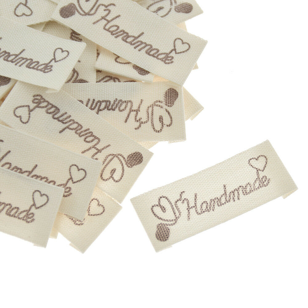 50x Handmade Heart Labels Tags Love Washable Cloth Clothing Sewing Accessories