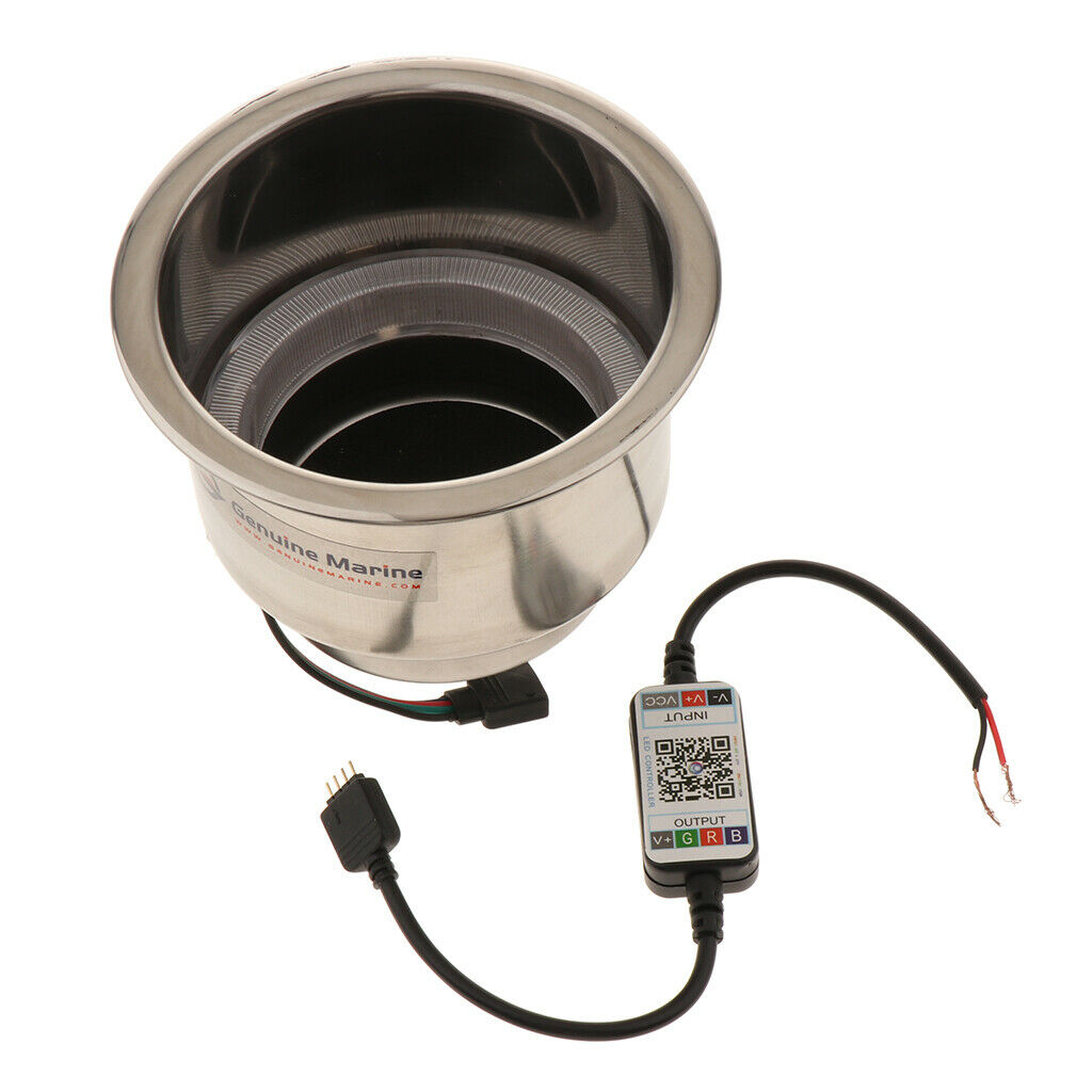 2pc 3LED Stainless Steel Cup Drink Holder w/ Drain LED Marine Boat Rv Camper