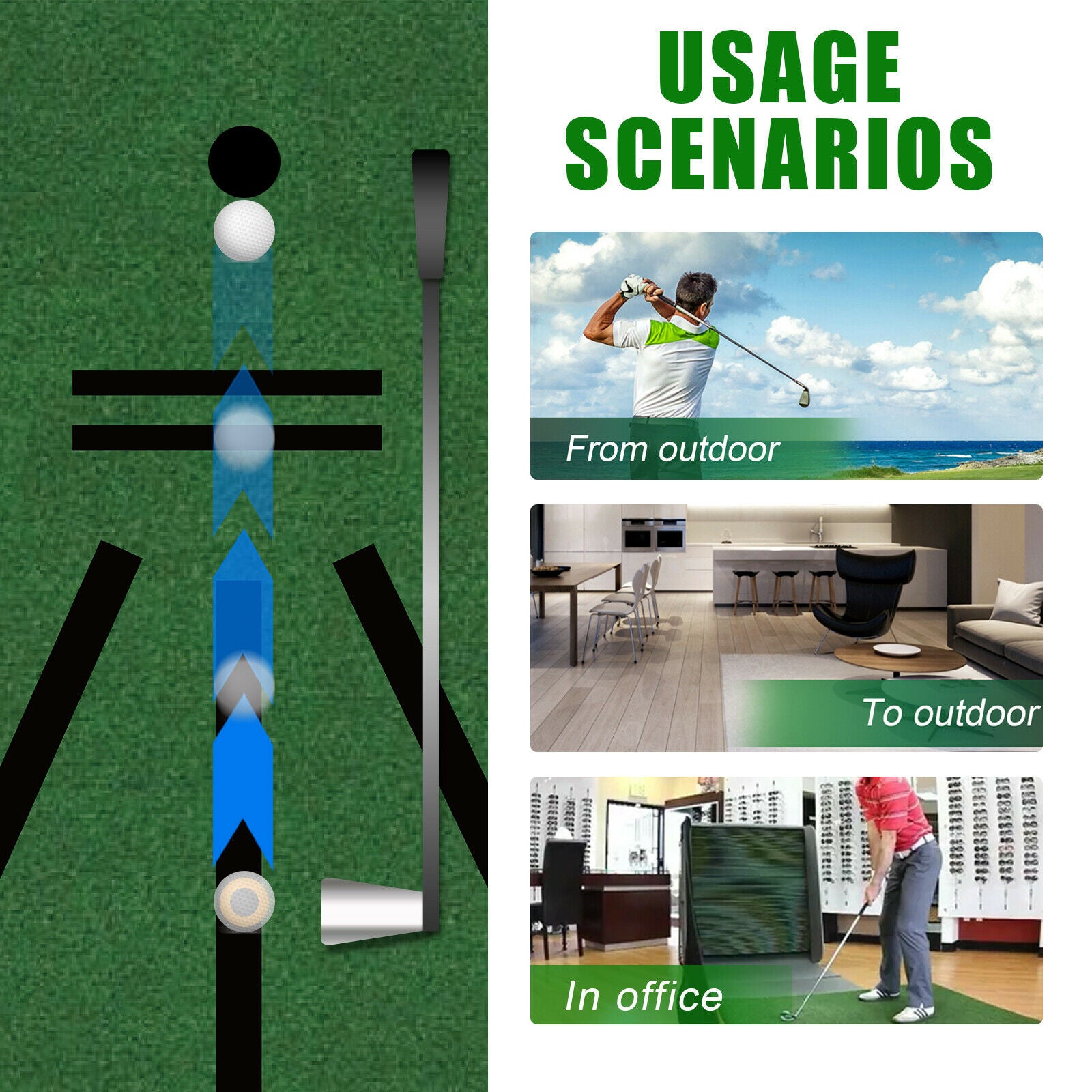 Golf Training Mat, Golf Practice Training Aid Rug Mat for Swing, 12x24 inch @