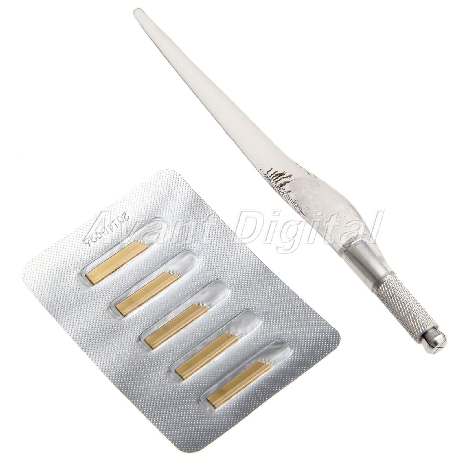 Manual PCD Pen +5 Needles Blades Tattoo Eyebrow Microblad Permanent Makeup Tool