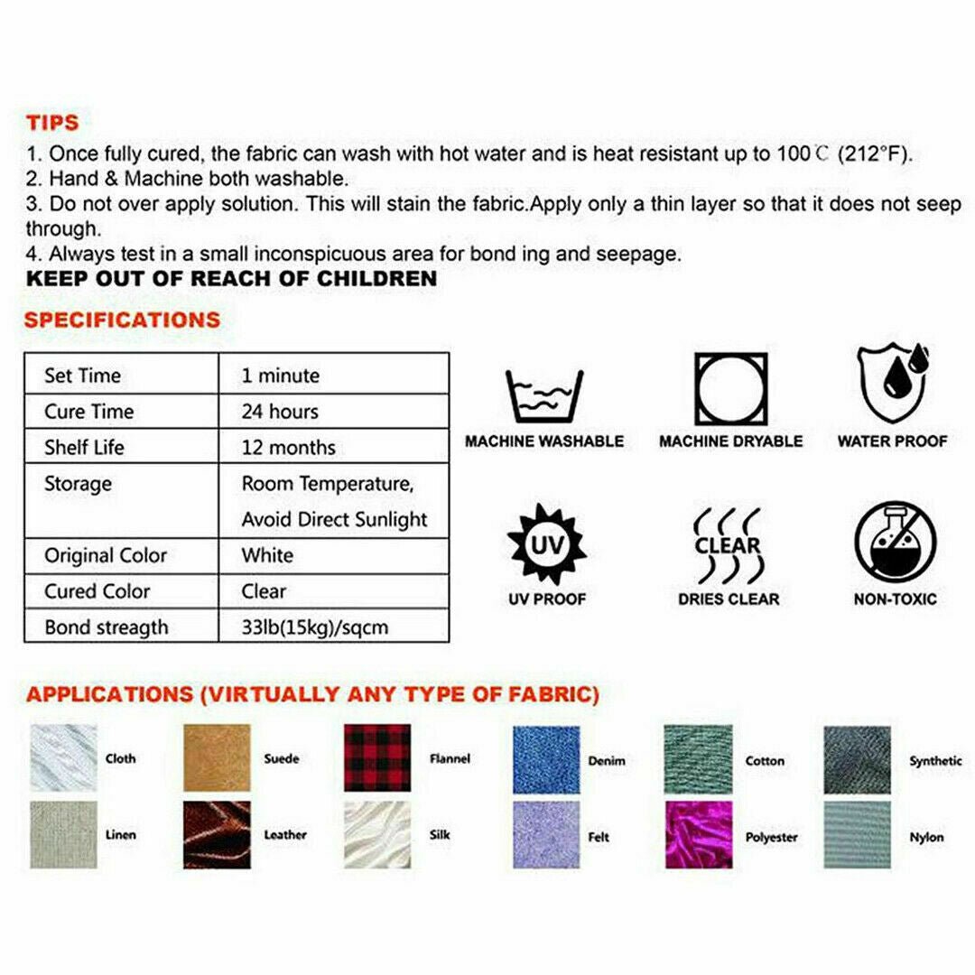 60ml Sew Fabric Glue Stitch Liquid Bonding Adhesive Repair Sewing Denim Leather