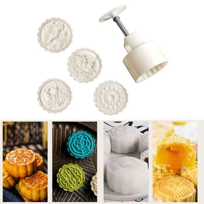 Moon Cake Mold 4 Stamps 125g DIY Hand Pressure Biscuits Pastry Mould Mid-autumn