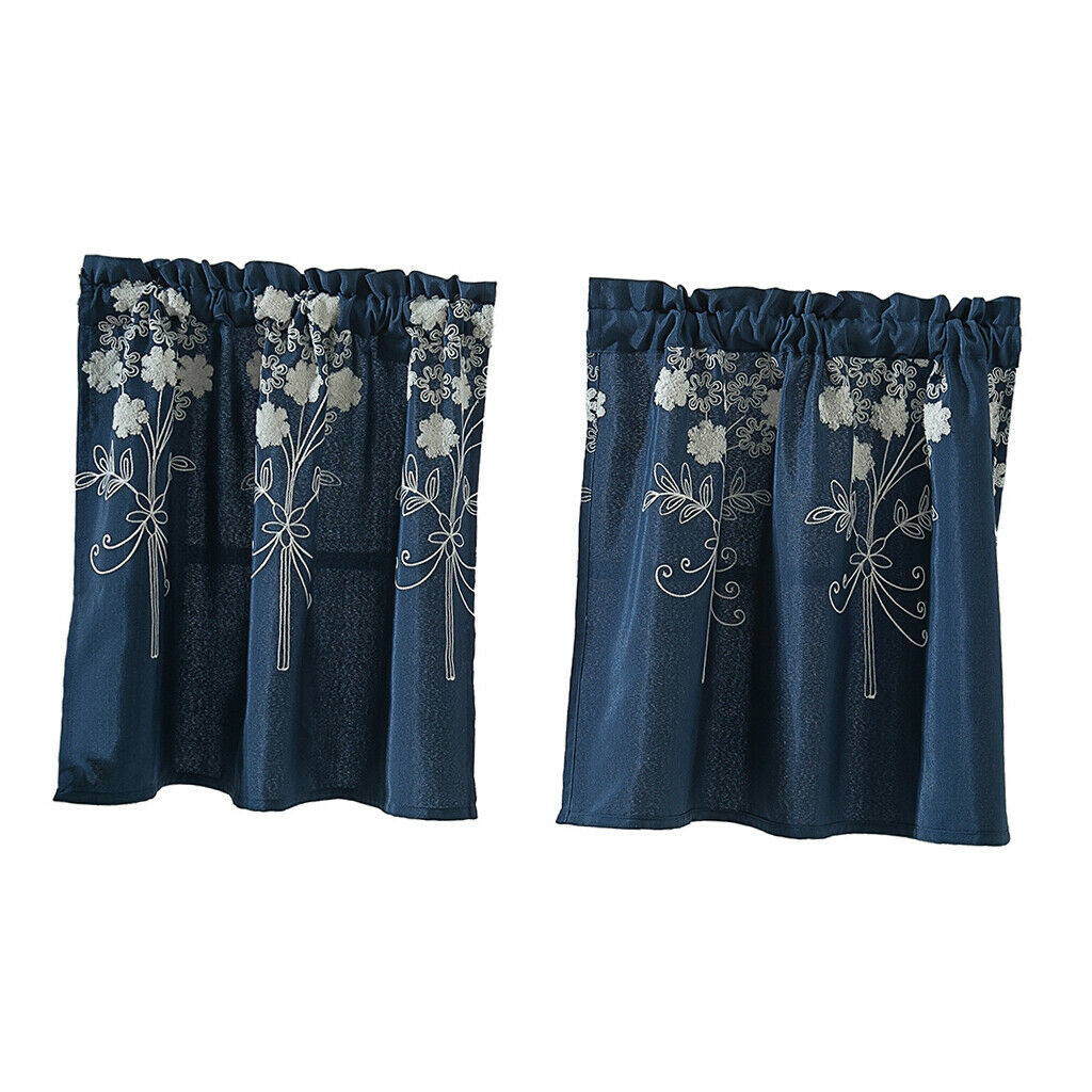 2Piece 74x61cm Floral Blackout Half Short Curtains Panels Rod Pocket Semi-Sheer